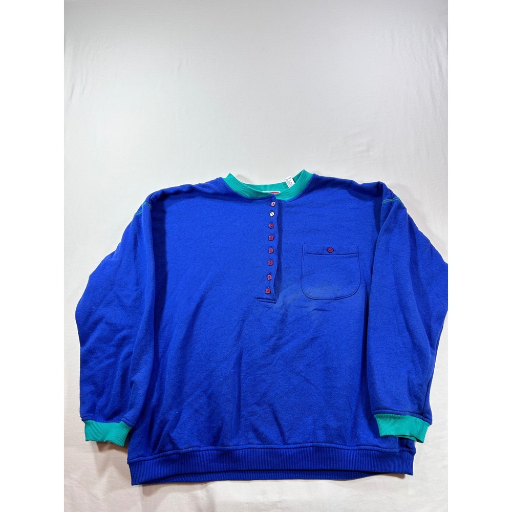 Vintage Pacer Henley Sweatshirt Blue Teal 90s Sportswear Large